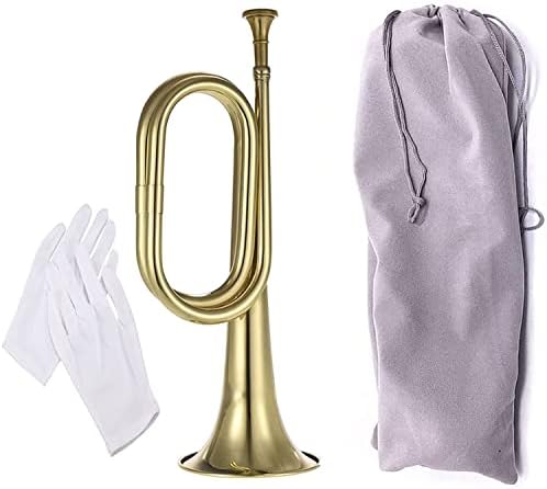 Gold Bugle Cavalry Trumpet Brass Instrument for School Band Cavalry Beginner Military Orchestra W/Carrying Bag TUOREN