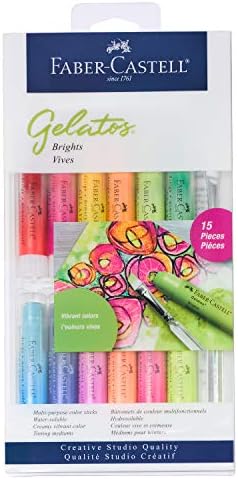 Faber-Castell Gelatos Brights: 12 Watercolor Gel Crayons and Watercolor Supplies, Versatile Art Pigment Crayons for Adults, Gel Sticks for Mixed Media, Journaling Supplies for Artists & Hobbyists Faber-Castell