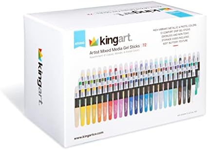 KINGART 580-72 GEL STICK Set, Artist Pigment Crayons, 72 Unique Colors, Water Soluble, Creamy, and Odorless, Use on Paper, Wood, Canvas and more Kingart