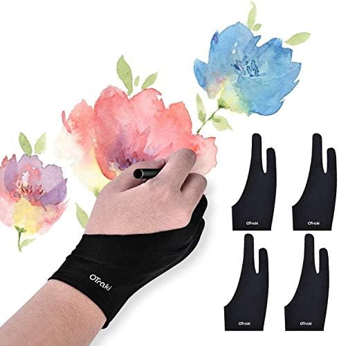 OTraki 4 Pack Artists Gloves 2 Finger Artist Glove Anti Smudge Glove Drawing Gloves for Paper Sketching, Pad Monitor, Graphics Tablet, Universal for Left and Right Hand - 2.75 x 7.08 inch OTraki