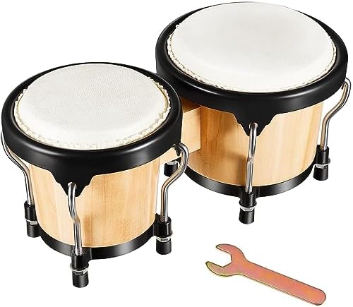 Bongo Drum Set Wood and Metal Drum Percussion Set Tunable Hand Drums with Wrench for Kids Child Adults Musical Instruments Starter Beginners (4 and 5 Inch) Lukmaa