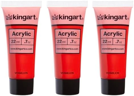 KINGART 500-111 PRO Artist Quality VERMILION Acrylic Paint, 22ml (0.74oz) Tubes, 3 Pack - Set (66ml Total), Vermilion Red Kingart