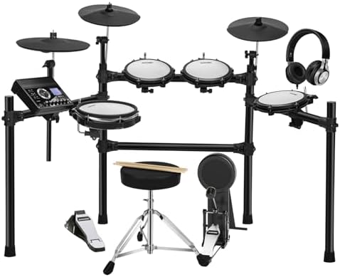 AODSK Electric Drum Kit for Adults Beginner with 225 Sounds and 15 Drum Kits,Quiet mesh drum Pads,heavy-duty pedal,Drum Throne, drumsticks,headphones AODSK