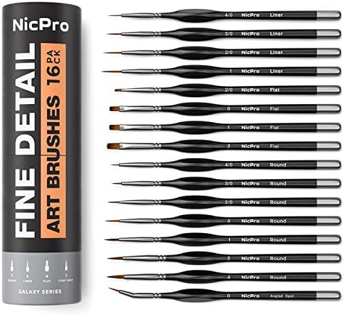 Nicpro 16PCS Miniature Paint Brushes, Model Brushes Micro Detail Paint Brush Set, Fine Detailing Brushes for Acrylic Watercolor Oil Painting, Paint by Number Citadel, Figurine, 40k - with Container Nicpro