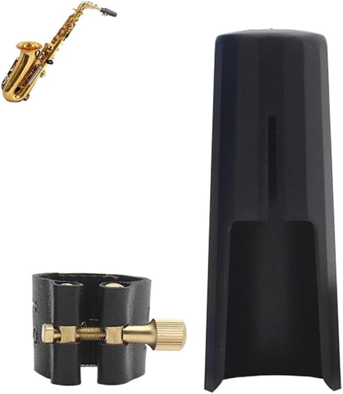 OriGlam Woodwinds Tenor Saxophone Mouthpiece Cap, Leather Ligature Fastener with Plastic Mouthpiece Cap for Sax Saxophone (Tenor) OriGlam