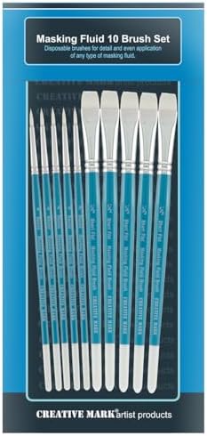 Creative Mark Masking Fluid Paint Brushes (Set of 10) - Watercolor Brushes Contains Synthetic Hair w/Short Wood Handles Creative Mark