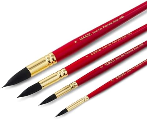 Paul Rubens Watercolor Brushes Set, Synthetic Squirrel Hair Paint Brushes kit for Artists, Adults and Hobbists, Pointed Round Brushes for Watercolor, Gouache,4 Pcs （#0#2#4#6） Paul Rubens