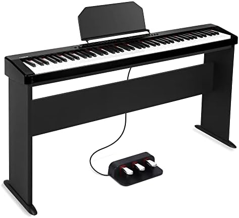 C-811D 88-Key Weighted Keyboard Digital Piano,Beginner Piano Full Size Electric Keyboard with Stand, Power Adapter, Triple Pedal (Black) CADEME