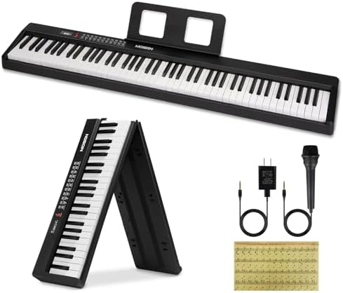 MOSEN 88 Keys Full Size Portable Piano Keyboard for Beginner, Semi-Weighted Foldable Piano with 190 Rhythms&Tones, Bluetooth & MIDI Electric Piano Keyboard with microphone, music stand, sticker, Black MOSEN MUSIC