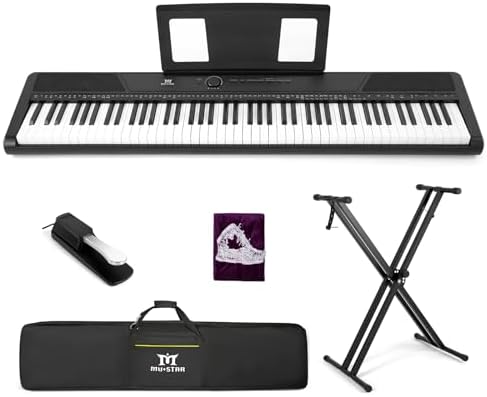 MUSTAR Digital Piano 88 Key Semi Weighted for Beginners, 88 Key Weighted Keyboard Piano with Stand, Full Size Electric Piano Keyboard 88 Keys, 2x25W Speakers, Case, Sustain Pedal, USB MIDI, Black MUSTAR