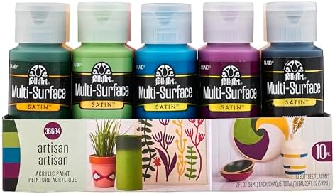 FolkArt, Artisan, Multi-Surface Acrylic Craft Paint Set, 10 Piece, Satin Finish Colors, Perfect for DIY Arts and Crafts Projects FolkArt