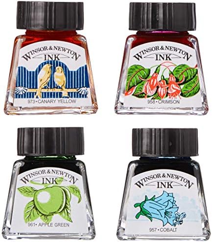 Набор ярких чернил для рисования Winsor & Newton на водной основе, 8 цветов по 14 мл в бутылочках Winsor & Newton