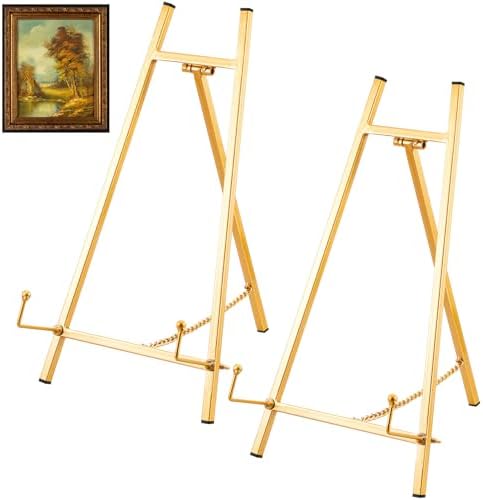 Leinuosen 2 Pcs Modern Metal Tripod Plate Stand 16.5" H x 8.7" W x 4.3" D Table Top Easel Art Holder Easel for Wedding Display Picture Plate Platter Book Photo Leinuosen