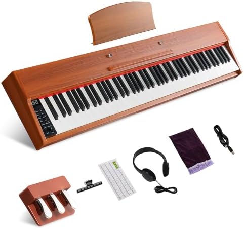 Ktaxon 88 Key Piano Keyboard Semi-Weighted Electric Piano, Portable Keyboard Piano with Professional Three Pedal, 2 Headphone Jacks, Bluetooth, MIDI, 128 Rhythms and 128 Tones(Beige) Ktaxon