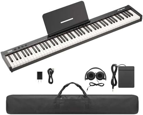 88 Key Keyboard Piano,Full-Size Electric Keyboard Piano for Beginners,Portable Electric Piano with Stand,Headphones,Sustain Pedal,Handbag,Bluetooth, USB MIDI GarveeLife