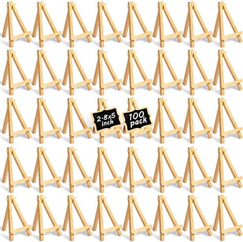 100 Pieces Mini Wood Easel Stands Small Wooden Canvas Painting Easels Display Art Craft Tripod Tabletop Holder for Artist Crafts, Business Cards, Photos, Gift(5 Inch) Mimorou