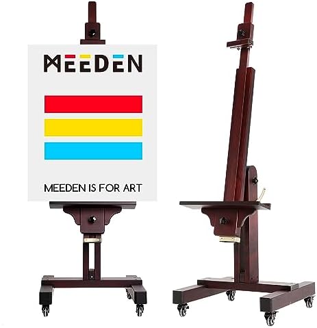 MEEDEN Extra Large Studio Easel, Professional Artist Easel, Heavy Duty Floor Easel, Tilts Flat Easily, Rosewood Finished, Holds Canvas Art up to 71” High MEEDEN