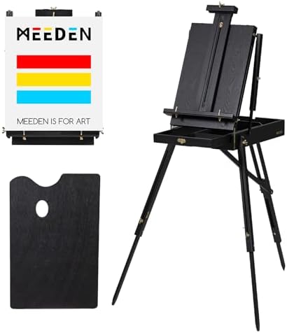 MEEDEN French Easel for Outdoor Painting: Wooden Plein Air Easel Box - 57''-72'' Height Adjustable Travel Easel - Black MEEDEN