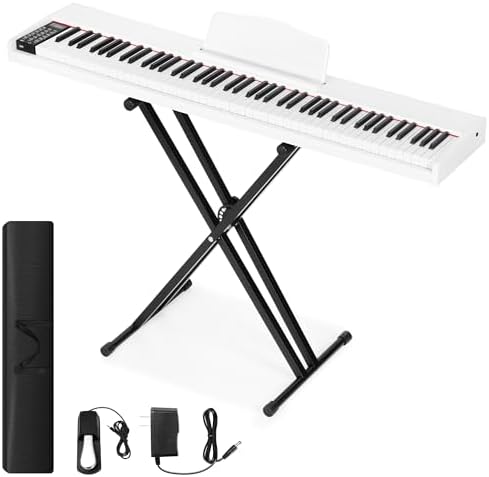 Rengue Keyboard Piano, Full Size Semi Weighted Electronic Keyboard Piano Set with Stand, Metal Sustain Pedal,Carrying Bag, MIDI/USB/MP3, Portable Digtal Piano for Beginners Adults (Black 61 Keys) Rengue