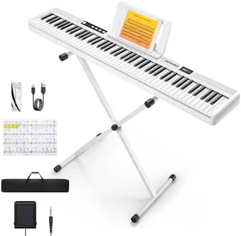 Donner DEP-1 Piano Keyboard 88 Keys, Beginner Digital Keyboard Piano Velocity-Sensitive Keys, Portable Electric Piano with Sustain Pedal, Carrying Case and Keyboard Stickers Donner