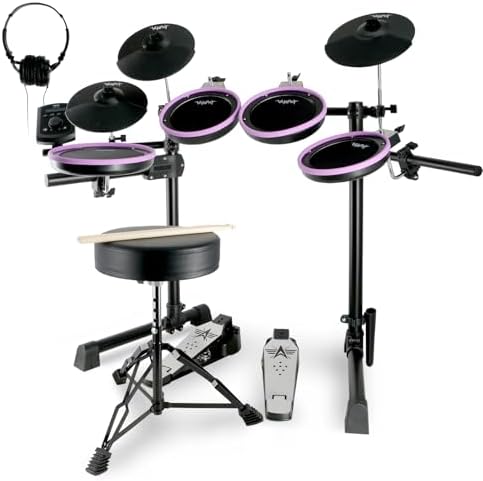 Electric Drum Set Electronic Drum Set for Beginner Electric Drums with Quiet Silicone Pads 20 Drum Set 350 Sounds 2 Pedals Bluetooth Sticks Drum Stool Headphone 6.35mm Audio Cable（Black） VANPHY