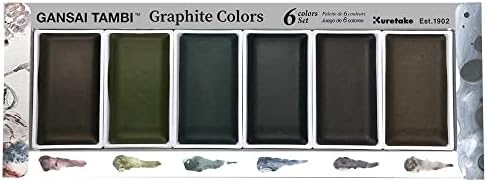 Kuretake GANSAI TAMBI GRAPHITE COLORS, 6 colors set, Watercolor paint for Professional, for artists and crafters,Illustrations, Drawing, Lettering, Made in Japan Kuretake