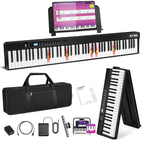 88 Key Folding Piano Keyboard, Full-Size Semi-Weighted Key Portable Piano Keyboard with Light up Keys Wireless & MIDI 88 Keys Foldable Electronic Keyboard Piano for Beginners, Kids, Adults EYTSE