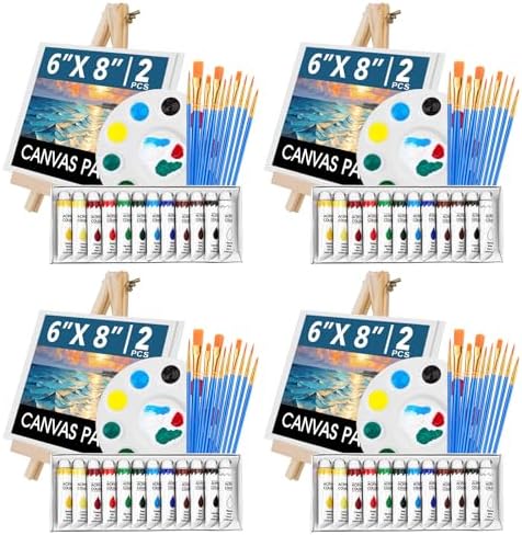 ESRICH 52PCS Acrylic Paint Canvas Set, Acrylic Painting Kit with 2 Set of 12 Colors Acrylic Paint,Paint Brushes,Canvas, Wooden Easels, Art Plates, Art Painting Supplies for Kids Adults Beginners ESRICH