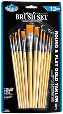 Royal and Langnickel Round/Flat Taklon Variety Brush Set - Gold (Pack of 12) Royal & Langnickel