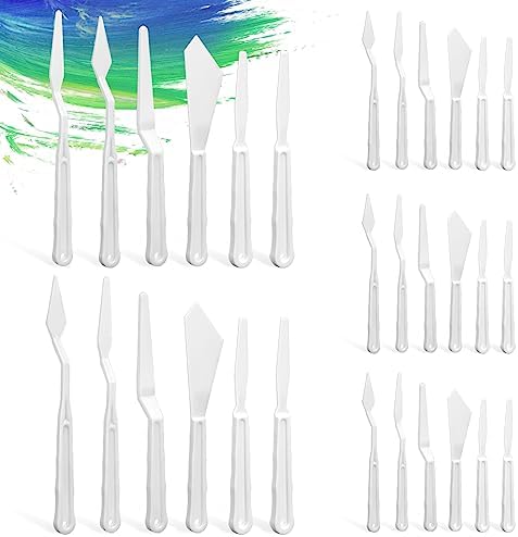 30Pcs Plastic Spatula Palette Knives, Palette Knife Set Thin and Flexible Art Knife Tools Pallet Knife for Acrylic Paint Painting Knife Mixing,Spreading,Scratching,Layering Colors,Watercolor Painting Mozeat Lens