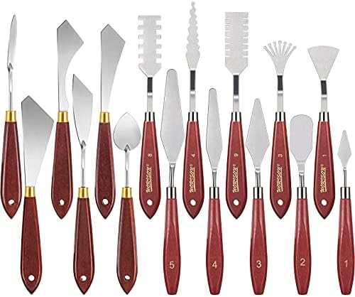 16 Pieces Painting Knife Set Stainless Steel Palette Knife Set Painting Mixing Scraper Pallet Knife Spatula Knife with Wooden Handle for Oil Painting Accessories Acrylic Color Mixing Supplies Honoson