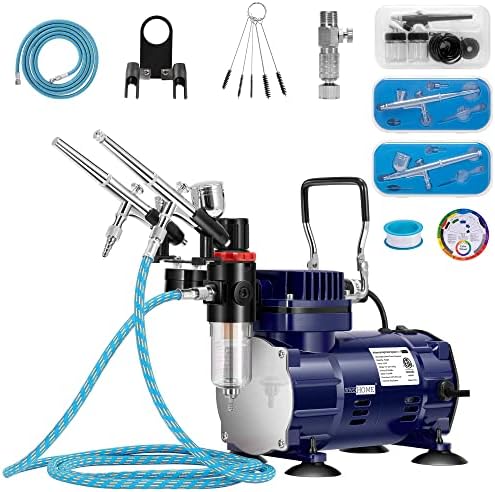 VIVOHOME Airbrush Kit with 1/5 HP Air Compressor and 3 Dual Action Professional Airbrush Gun, Gravity and Siphon Feed, Quiet Air Brush Paint Set with Holder, Color Wheel, Cleaning Brush, 2 Cup Vivohome