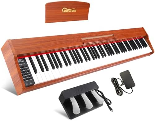 Keyboard Piano,88 Key Full-Size Standard Semi Weighted Keys Electric Piano Keyboard with Triple Pedal,128 Rhythms 380 Tones,2x20w Speakers Digital Piano for Home (Nut-brown) RUICAIKUN