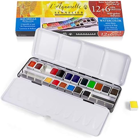 Sennelier French Artists Watercolor Metal Tin Set, Set of 18, Multicolor (10-131617) Sennelier