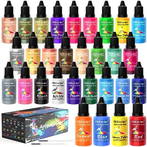 Airbrush Paint Set - 30 Colors Ready to Spray Airbrush Kit with 2 Cleaning Brush, Water Based Acrylic Air Brush Paint for Metal, Plastic Models, Artists - 0.7fl oz ERCorArt