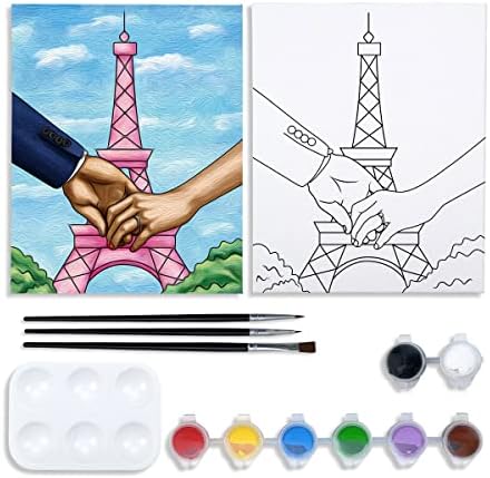 VOCHIC Canvas Painting Kit Pre Drawn Canvas for Painting for Adults Party Kits Paint and Sip Party Supplies 8x10 Canvas to Paint Patriotic Eiffel Tower Art Set VOCHIC