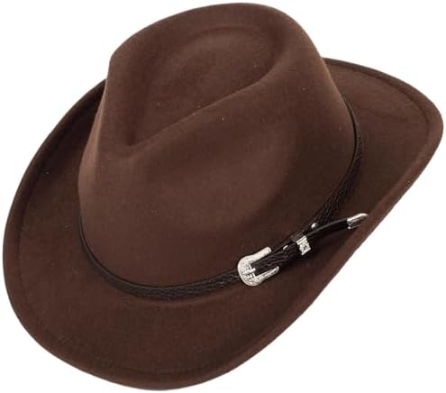 Kids Western Cowgirl-Cowboy Felt-Fedora-Hat Girls Boys Wide-Brim Retro-Rodeo Panama-Cap Gus-Buckle-Belt for 5-9T Bawnhaw