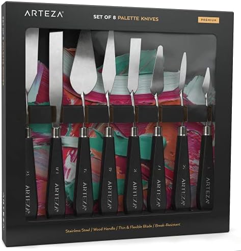 ARTEZA Palette Knife, Size No. 2, Durable Flexible Stainless-Steel Blade & Break-Resistant Wooden Handle, Art Supplies for Oil and Acrylic Painting ARTEZA