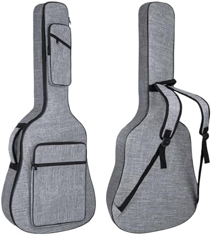 Acoustic guitar case, 39 40 41 Inch Guitar Bag 0.45 Inch Thick Padded Gig Bag with Neck Strap, Acoustic Guitar Backpack Case with Reinforced Handles and Pockets, Grey Muscab