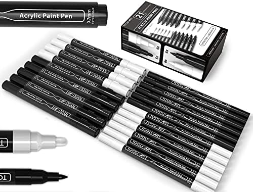 TOOLI-ART Black And White Acrylic Paint Markers Paint Pens Set For Rock Painting, Canvas, Mugs, Metal, Glass Paint, Fabric, Wood, DIY. Non Toxic, Quick Dry,Waterbas (EXTRA FINE & MEDIUM) TOOLI-ART