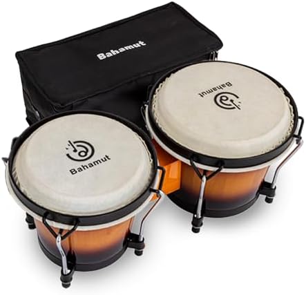 BAHAMUT Bongo Drum Set, 6"+7" Wooden Bongos for Adults & Kids Beginners, Ideal Percussion for Education and Practice, Comes with Tuning Wrench & Waterproof Bag BAHAMUT