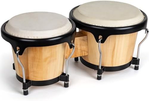 Bongo Drums for Kids Beginners 4” and 5”, Bongos Drum Set Raw Goatskin Natural Finish with Tuning Wrench,Christmas Gifts Lyumengg