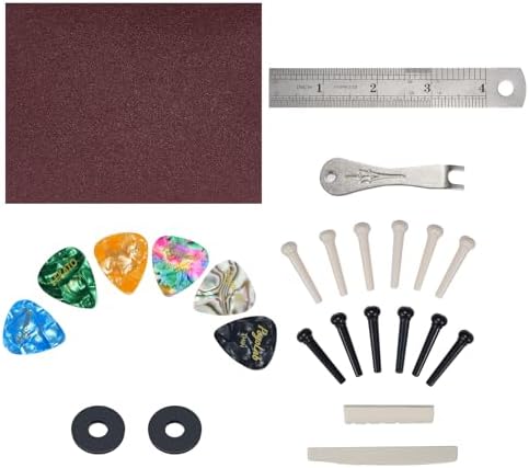 25PCS Acoustic Guitar Accessories Kit, PogoLab Guitar Tool Changing Kit Including Bridge Pins, Bridge Saddle and Nut, Pin Puller, Strap Locks, Picks, Sand Paper for Acoustic Guitar POGOLAB