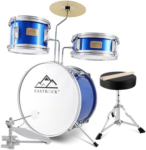 EASTROCK Drum Set, 3 Piece 14'' Drum sets for Drummer,Beginner, Drum Set with Adjustable Throne,Cymbal,Pedal,Drumsticks(Blue) EASTROCK