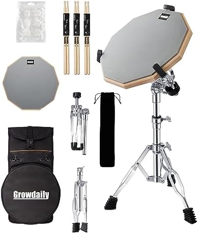 Drum Practice Pad Snare Drum Stand Set 12 In With Blue Double Sided Silent Drum Pad,Drum Dampeners Gel, Drum sticks,Carrying Bag Adjustable Stand(Fits 10''-14'' Drums) (Blue) GrowDaily