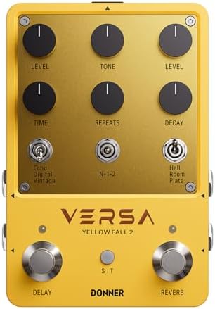 Donner Delay & Reverb Pedal with Tap Tempo, Preset Saving, Stereo in/out, Digital 3x3 Multi-Mode Effects for Electric/Acoustic Guitar, True Bypass (Versa - Yellow Fall II) Donner