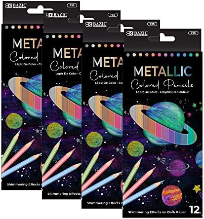 BAZIC Metallic Colored Pencils 12 Shimmering Shades Pre-Sharpened Pencil Set for Drawing Coloring, Professional Art Supplies for Artists (12/Pack), 1-Pack Bazic Products