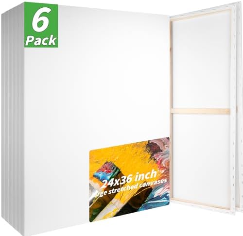 6 Pack Stretched Canvases for Painting 24x36 100% Cotton Large Canvas Boards for Painting Bulk, White Painting Canvas for Oil, Acrylic Paint & Other Painting Media Oleitodh