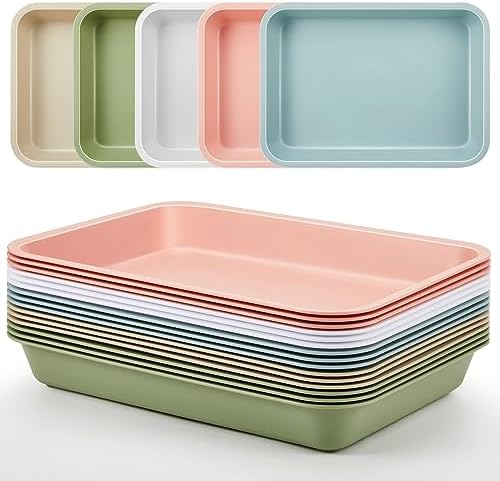 Mifoci 15 Pcs Activity Plastic Art Trays Morandi Color Art and Craft Tray Stackable Plastic Serving Trays for DIY Projects Painting Beads Home Classroom Storage (12 x 9 x 2 Inch) Mifoci