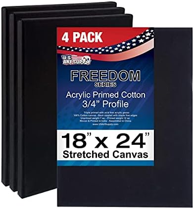 U.S. Art Supply 12 x 12 inch Black Stretched Canvas 12-Ounce Primed, 4-Pack - Professional Artist Quality 3/4" Profile, 100% Cotton, Heavy-Weight, Gesso - Painting, Acrylic Pouring, Oil Paint U.S. Art Supply